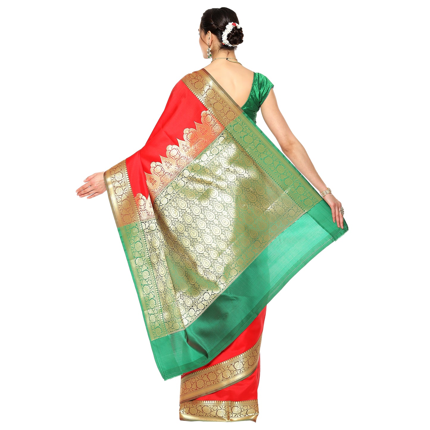 Red Valkalam Katan Silk Banarasi Sarees For Women GEKH28