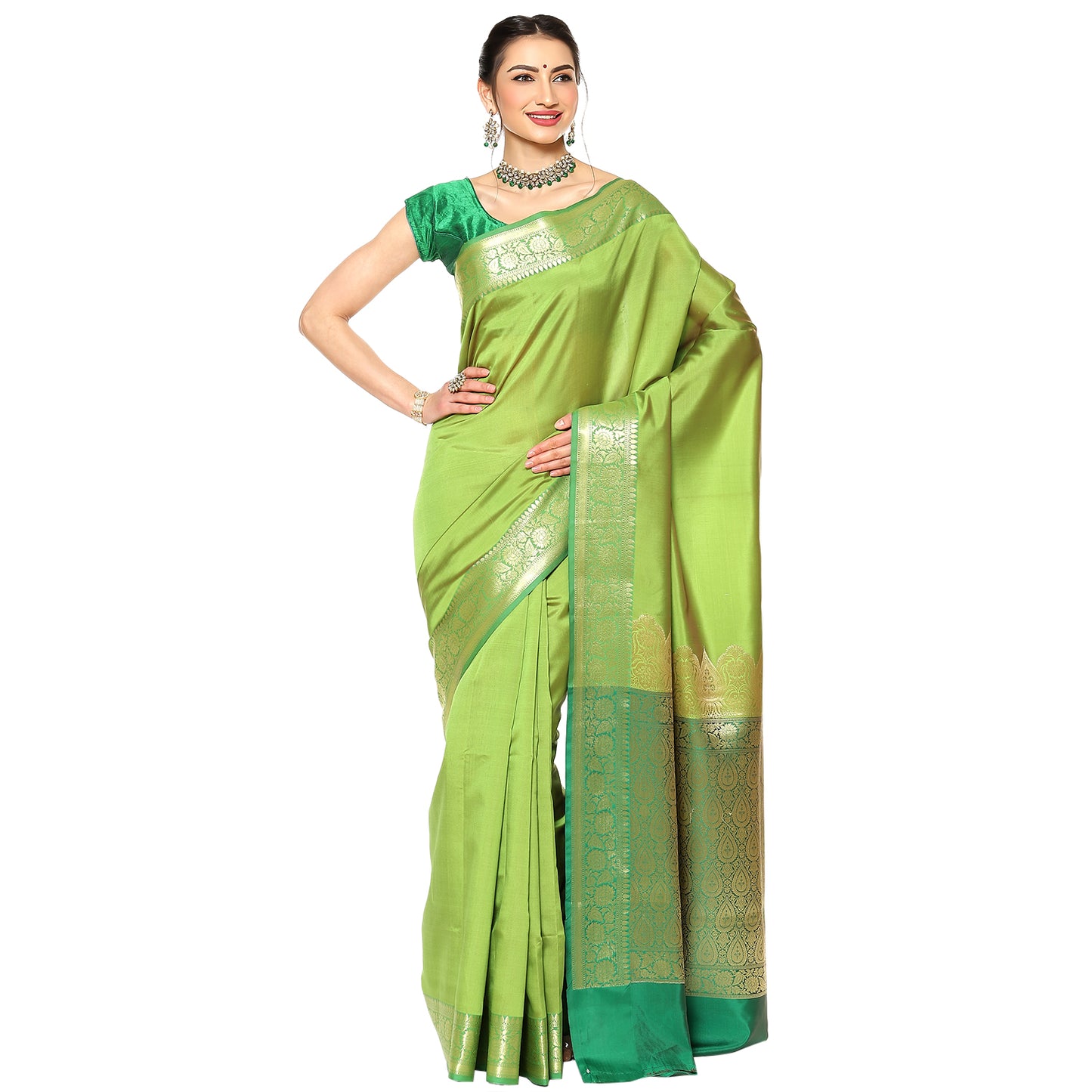 Green Valkalam Katan Silk Banarasi Sarees For Women GEKH30