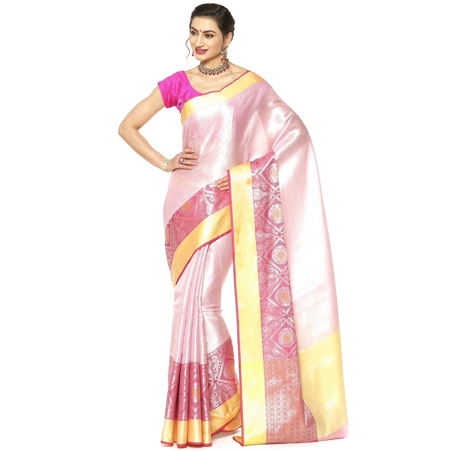 Pink Kanjeevaram Banarasi Sarees For Women GEMA12