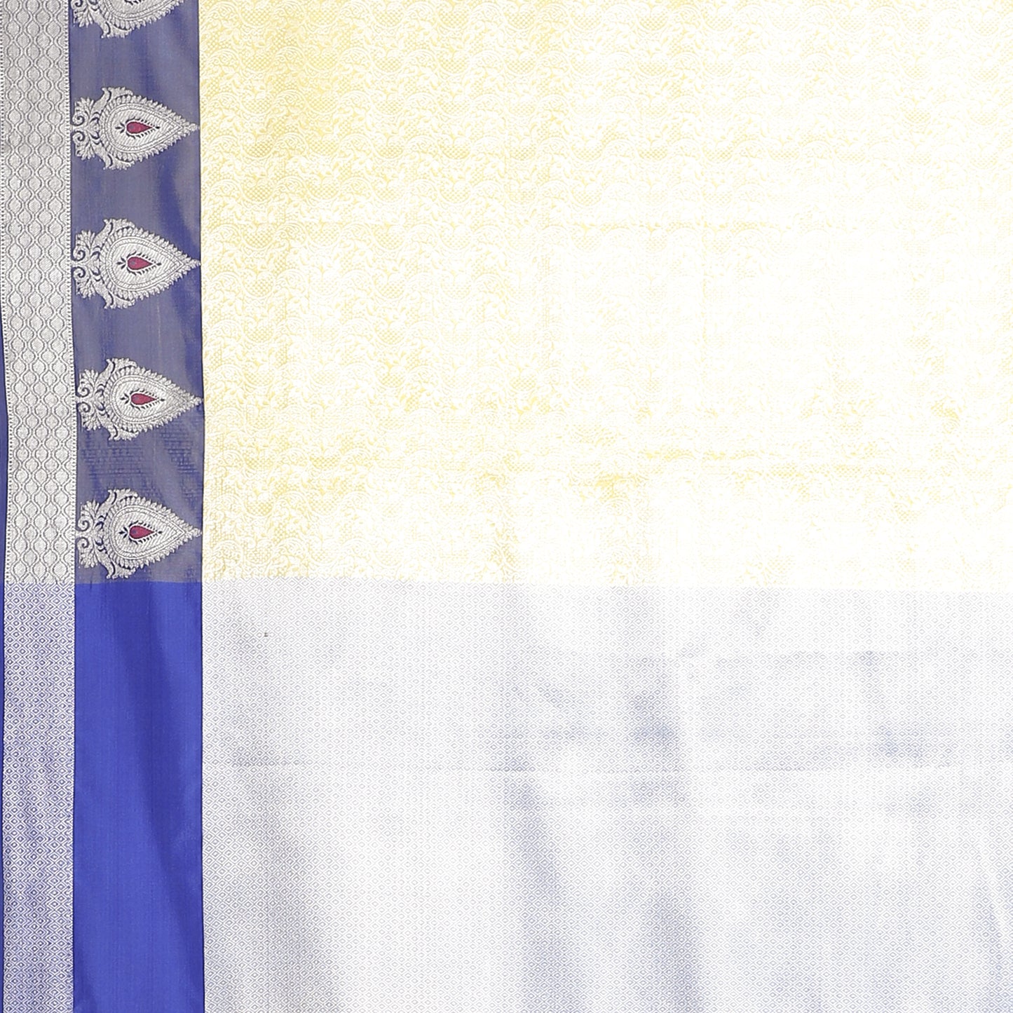 Faishana Presents Gold Silver Zari Kanchi Silk Tanchoi Brocade Contrast Blue Skirt Meena Border Banarasi Saree