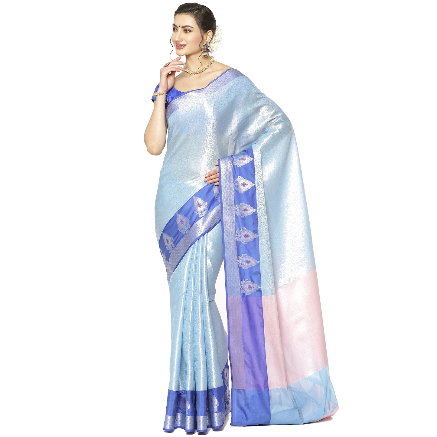 Blue Kanjeevaram Banarasi Sarees For Women GEMA17
