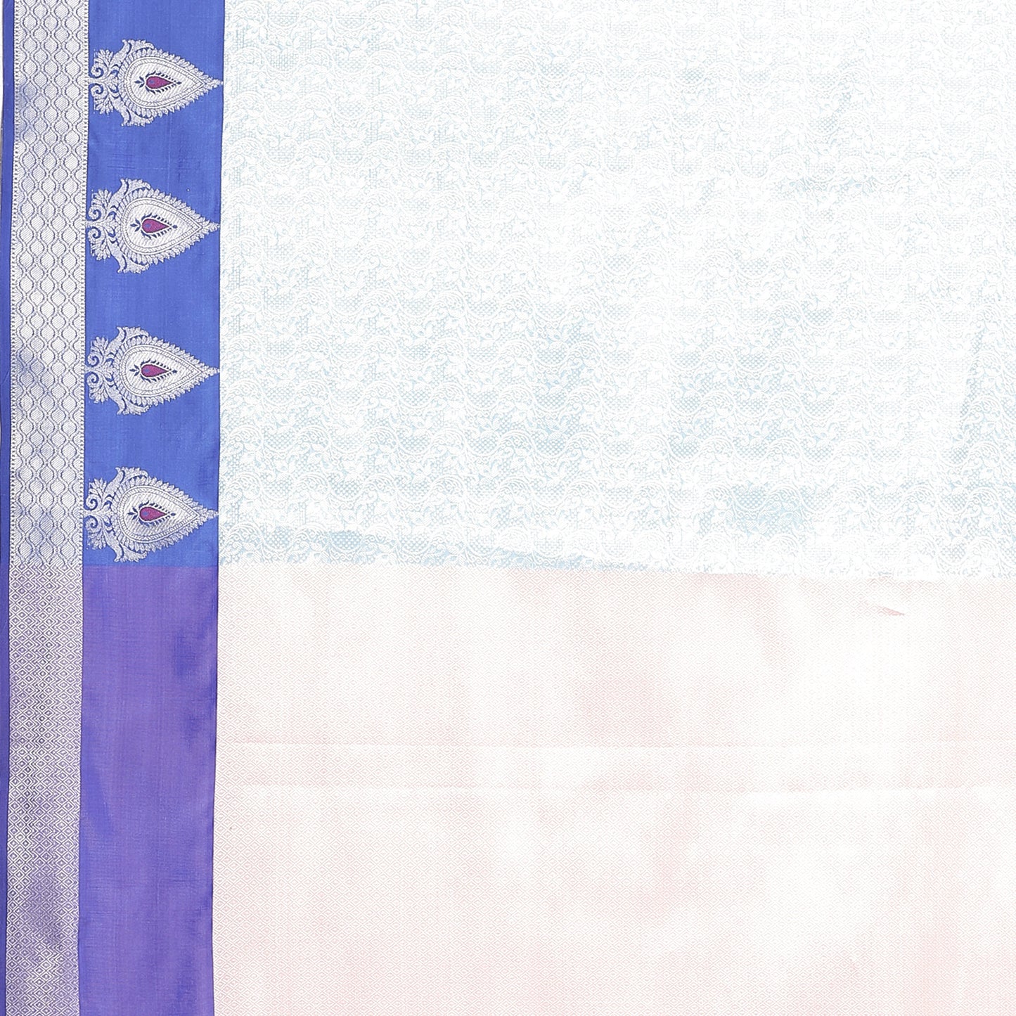 Faishana Presents Torqouise Blue Silver Zari Kanchi Silk Tanchoi Brocade Contrast Blue Skirt Meena Border Banarasi Saree