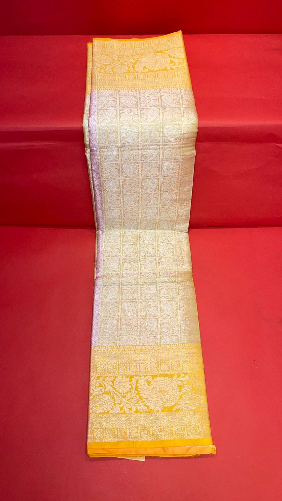 Faishana Presents Gold Silver Zari Kanchi Silk Tanchoi Brocade Contrast Gold Skirt Meena Border Banarasi Saree