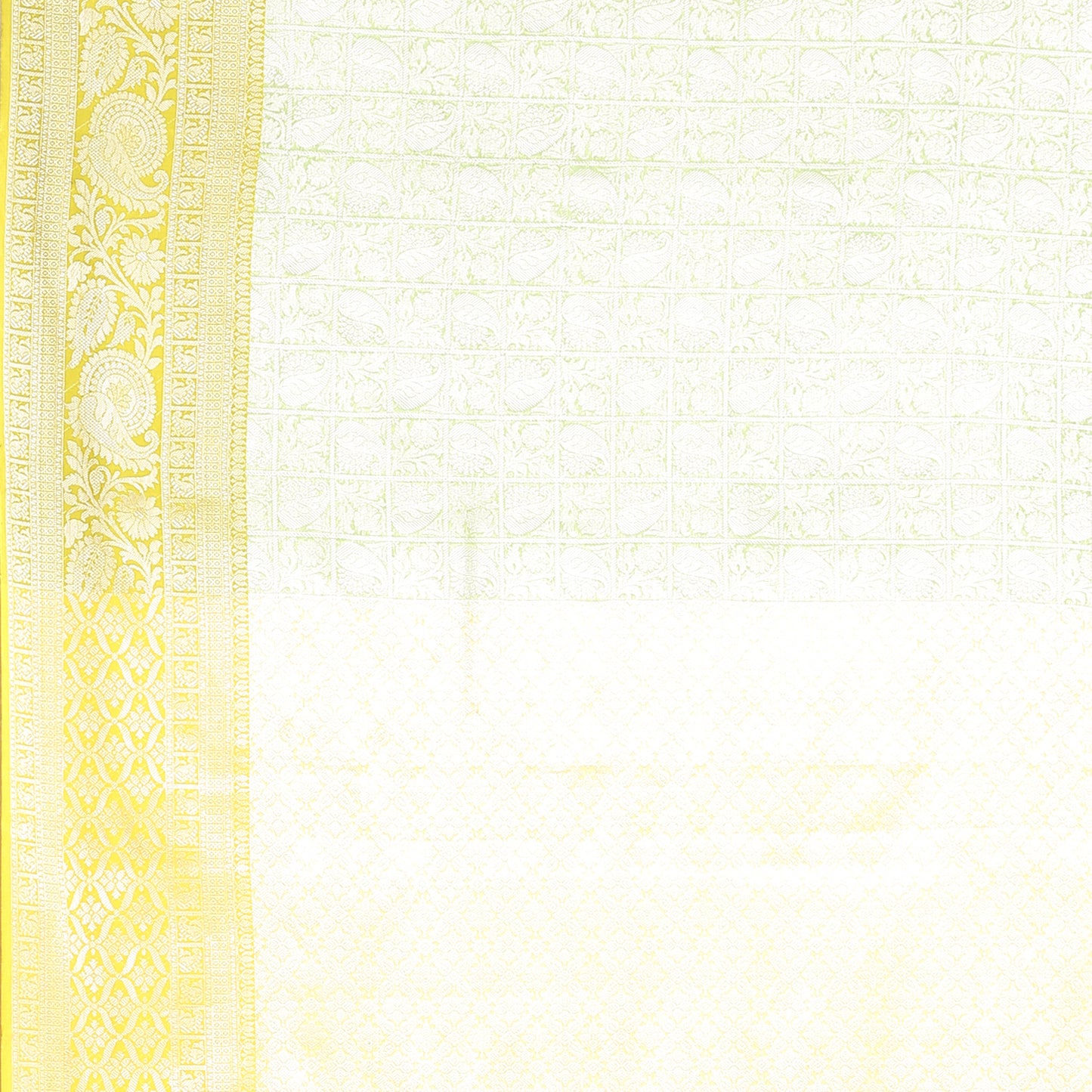 Faishana Presents Green Silver Zari Kanchi Silk Tanchoi Brocade Contrast Gold Skirt Meena Border Banarasi Saree
