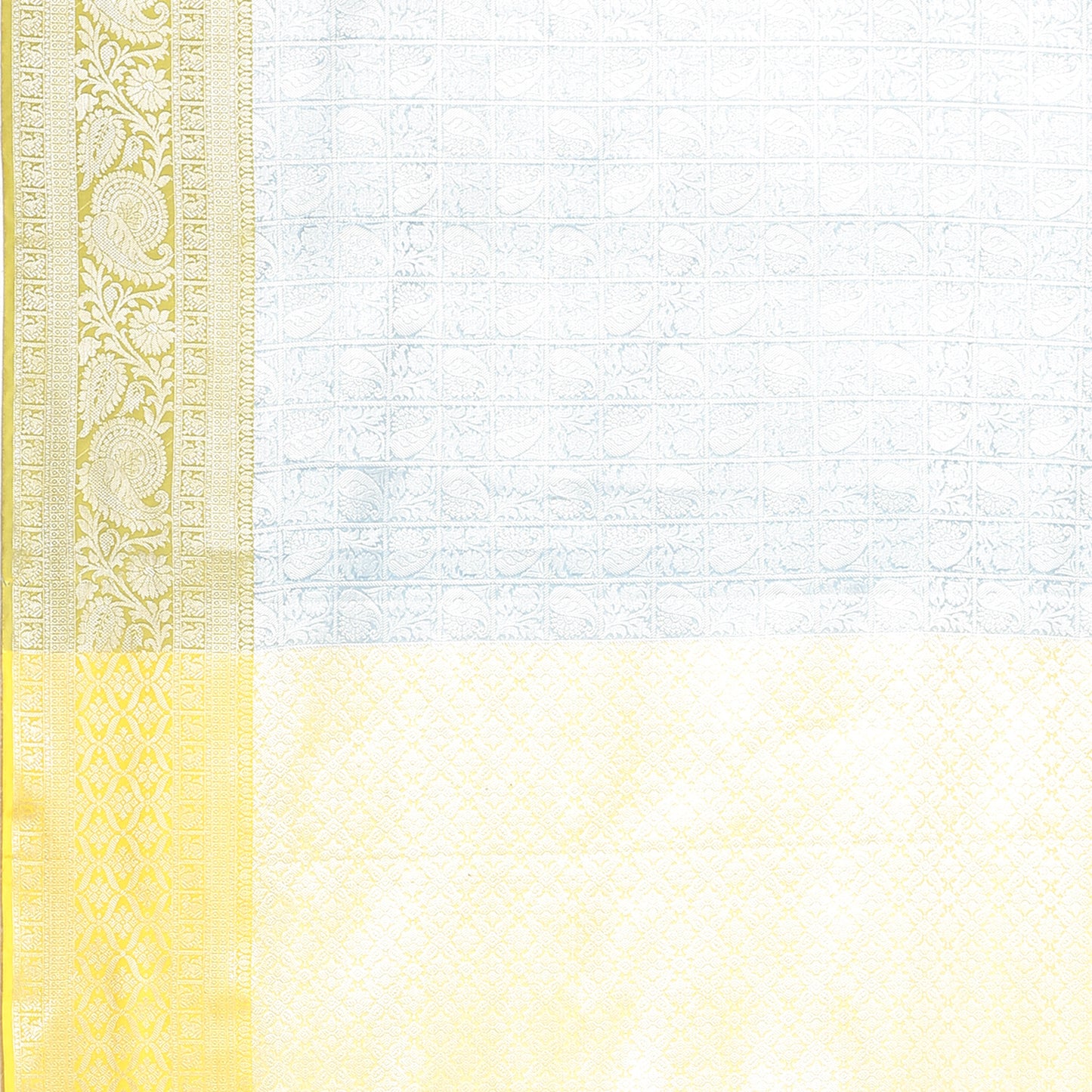 Faishana Presents Blue Silver Zari Kanchi Silk Tanchoi Brocade Contrast Gold Skirt Meena Border Banarasi Saree