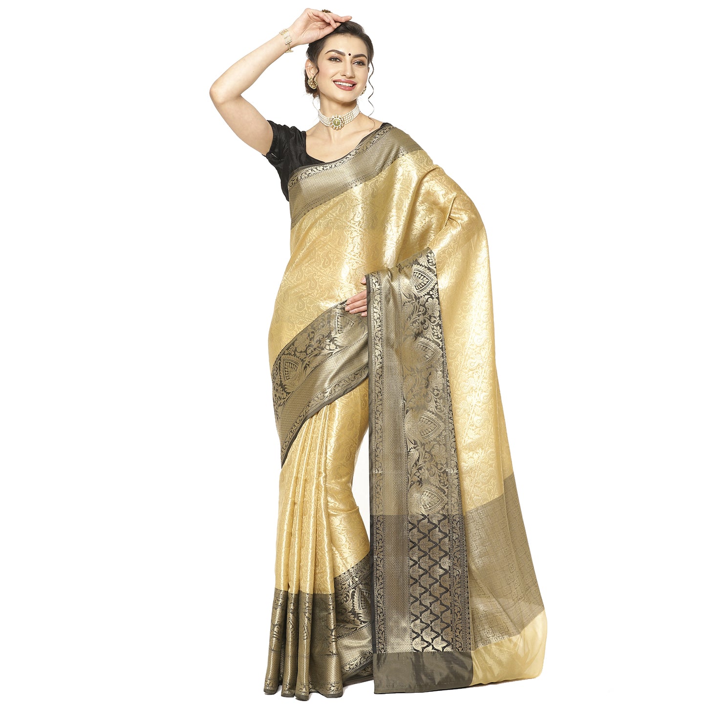 Beige Kanjeevaram Banarasi Sarees For Women GEMA35
