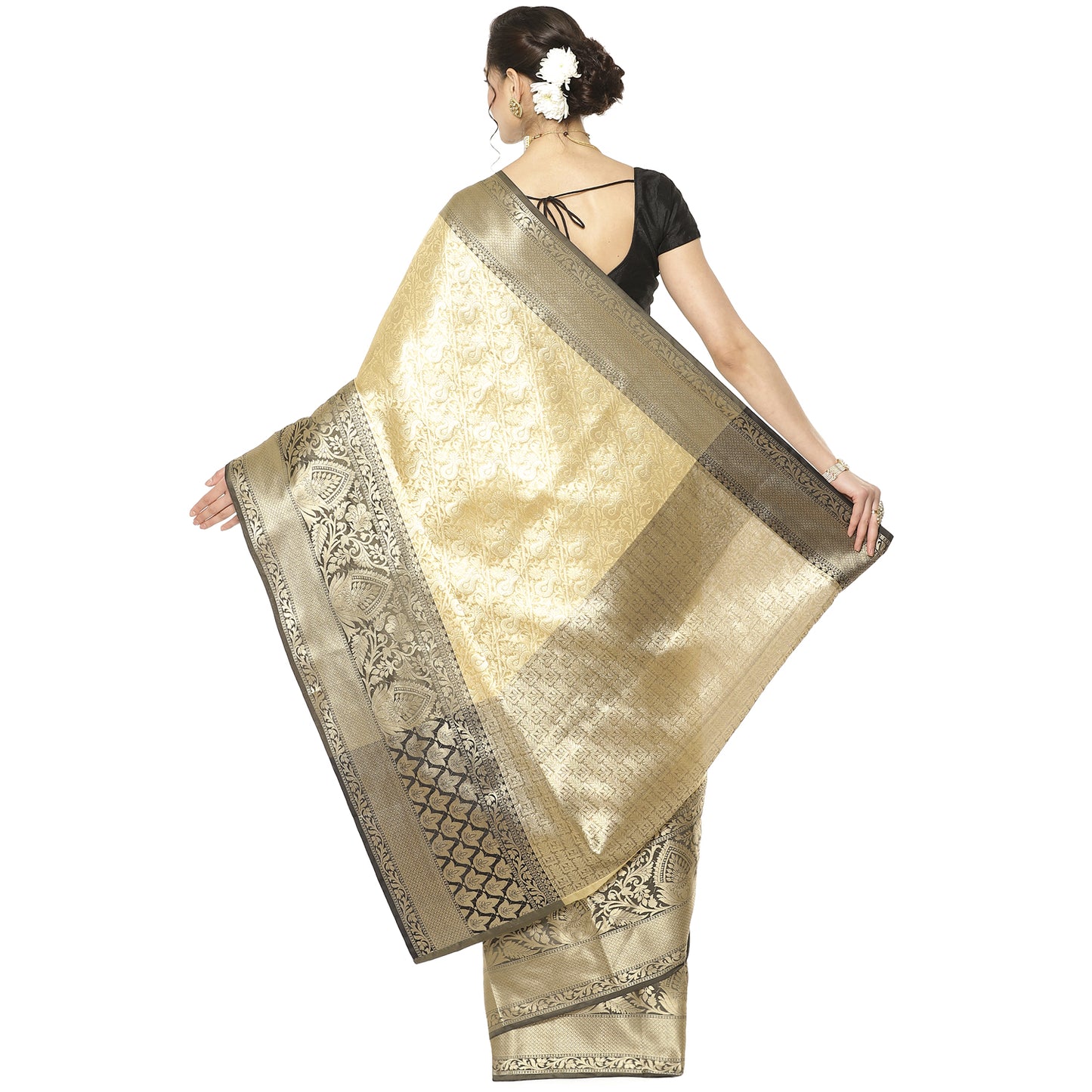 Beige Kanjeevaram Banarasi Sarees For Women GEMA35