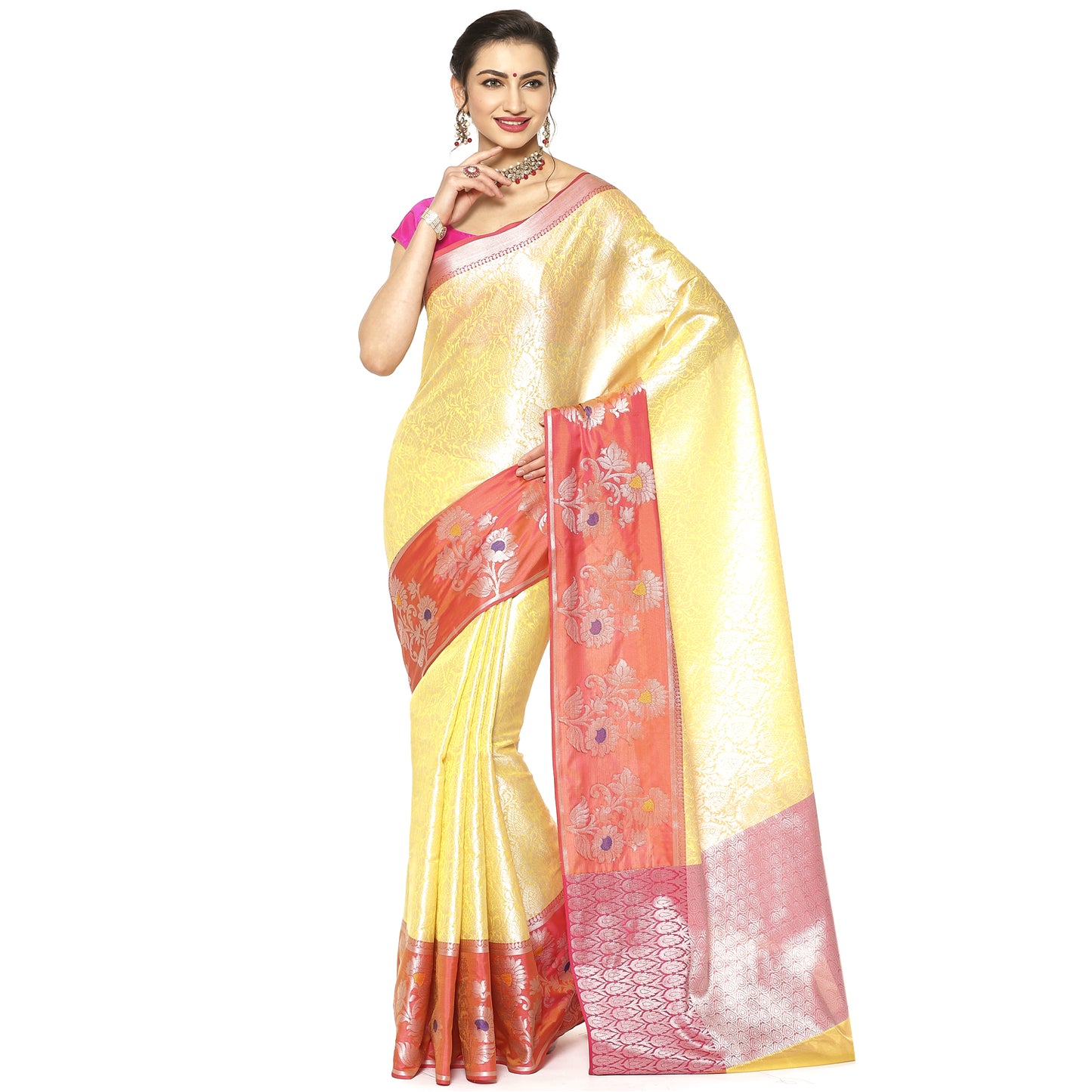 Yellow Kanjeevaram Banarasi Sarees For Women GEMA5