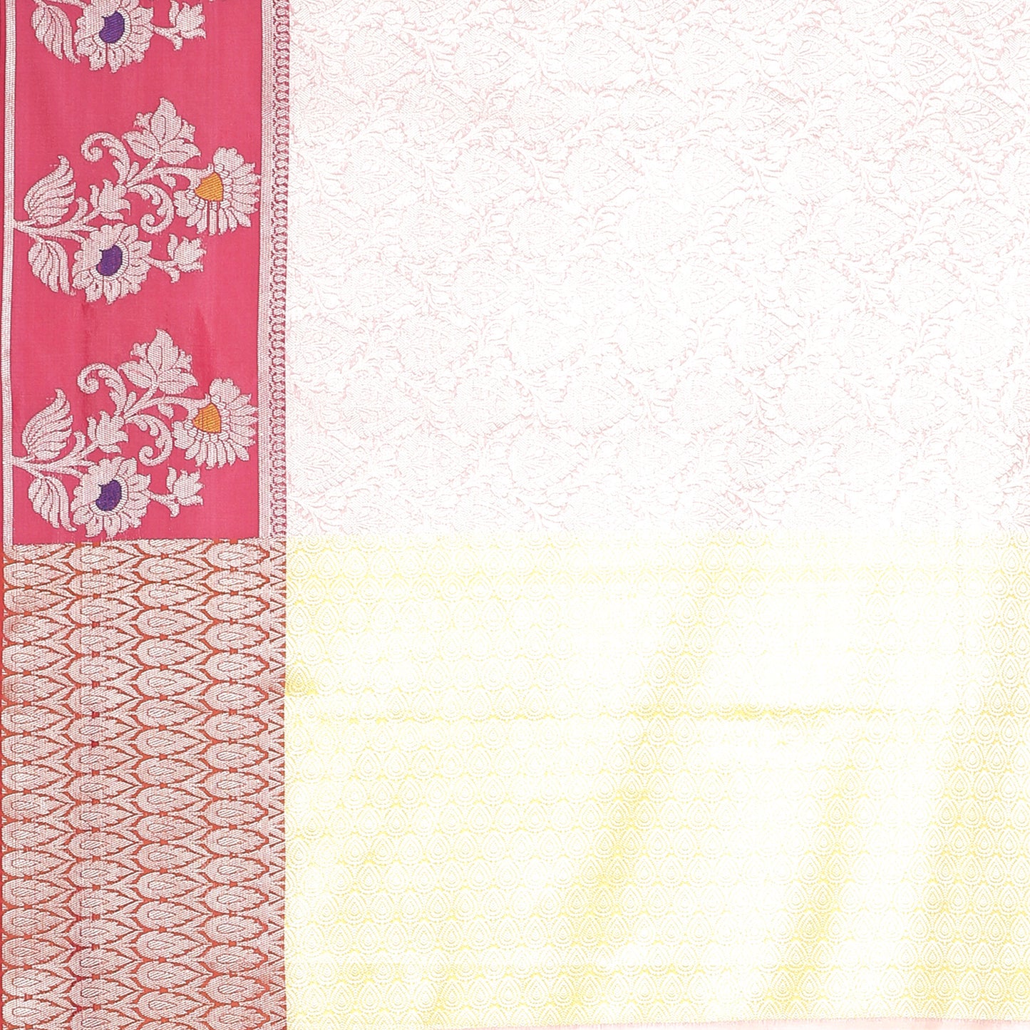 Faishana Presents Pink Silver Zari Kanchi Silk Tanchoi Brocade Contrast Pink Skirt Meena Border Banarasi Saree
