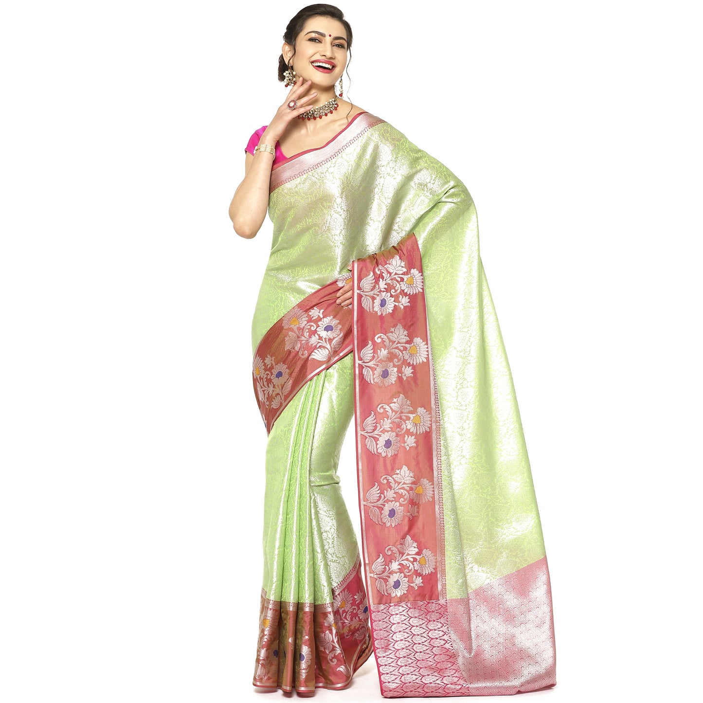 Green Kanjeevaram Banarasi Sarees For Women GEMA9