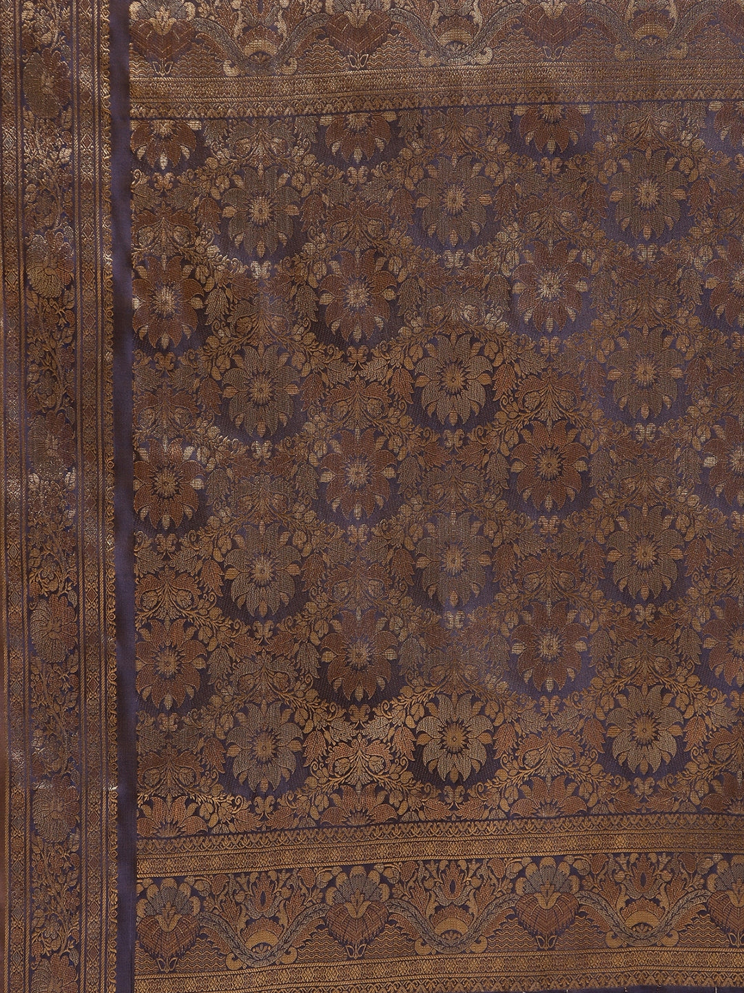 Faishana Handwoven Rust Valkalam Katan Silk Booti Zari Border With Grey Blouse Banarasi Saree