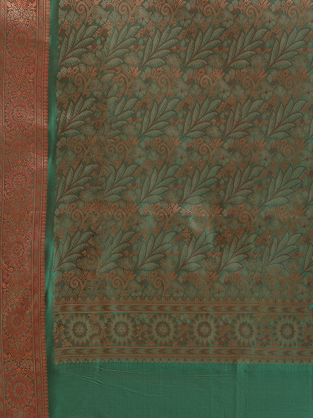 Faishana Handwoven Purple Valkalam Katan Silk Booti Border With Green Blouse Banarasi Saree