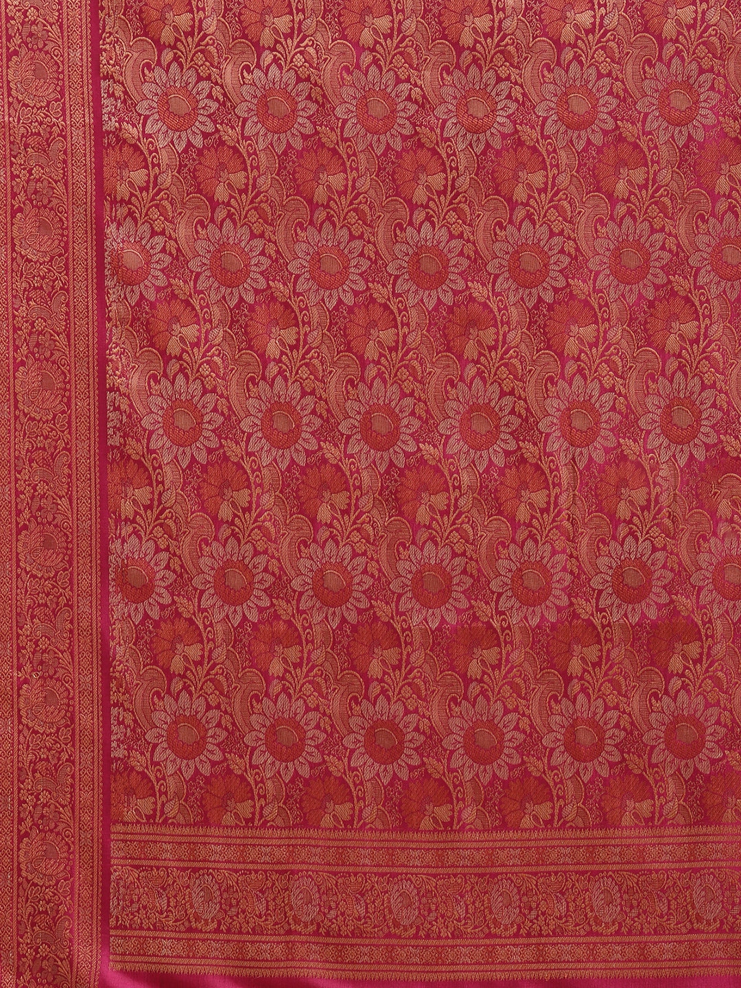 Faishana Handwoven Green Valkalam Katan Silk Plain Resham Border With Pink Blouse Banarasi Saree
