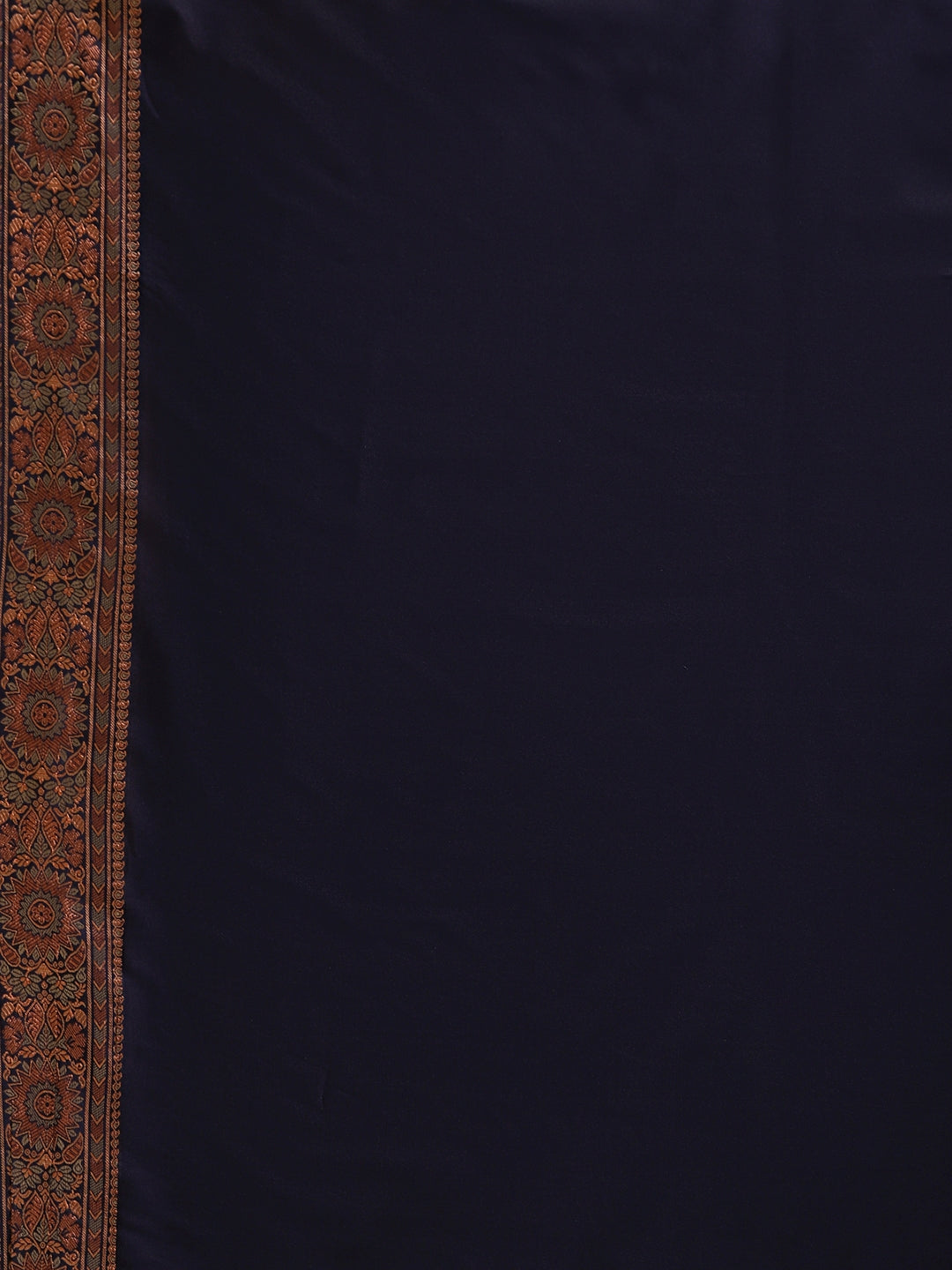 Faishana Handwoven Rust Valkalam Katan Silk Booti Border With Navy Blue Blouse Banarasi Saree