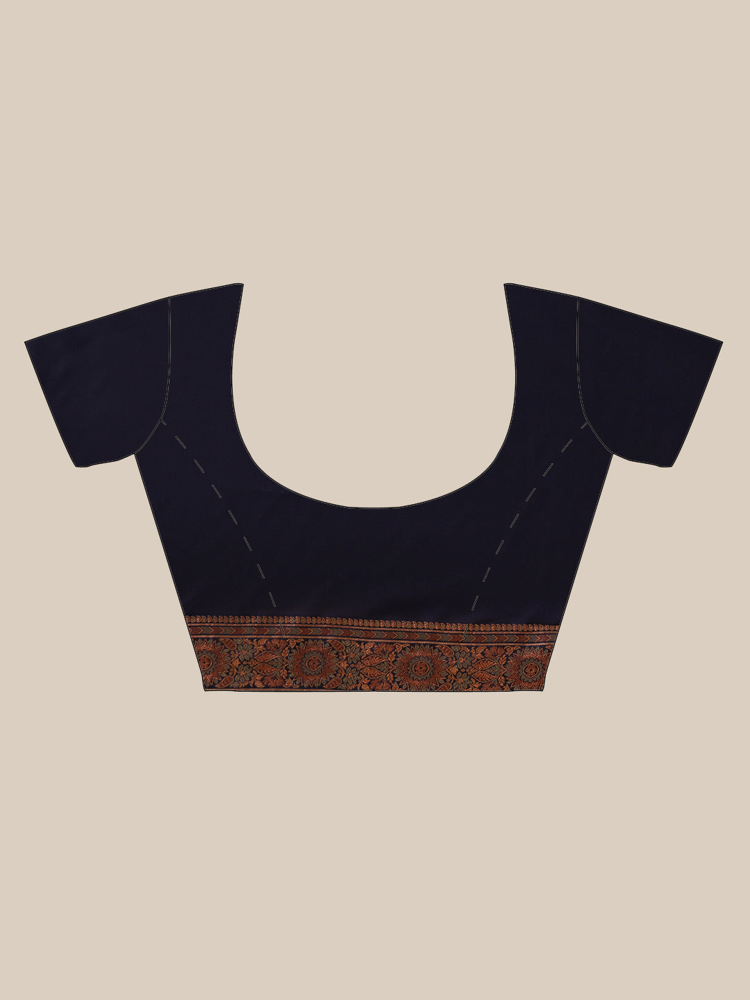 Faishana Handwoven Rust Valkalam Katan Silk Booti Border With Navy Blue Blouse Banarasi Saree