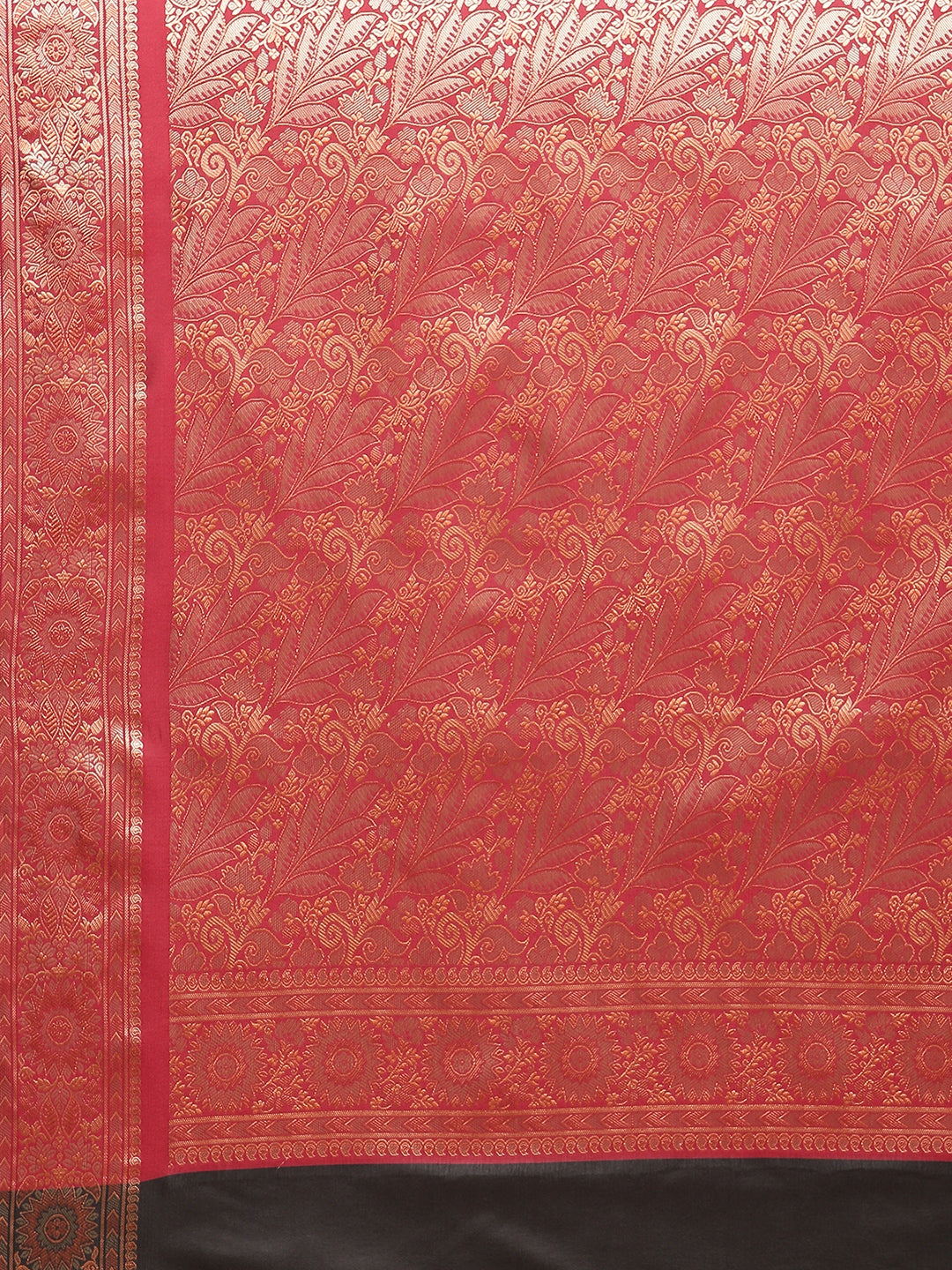 Faishana Handwoven Black Valkalam Katan Silk Booti Border With Maroon Blouse Banarasi Saree