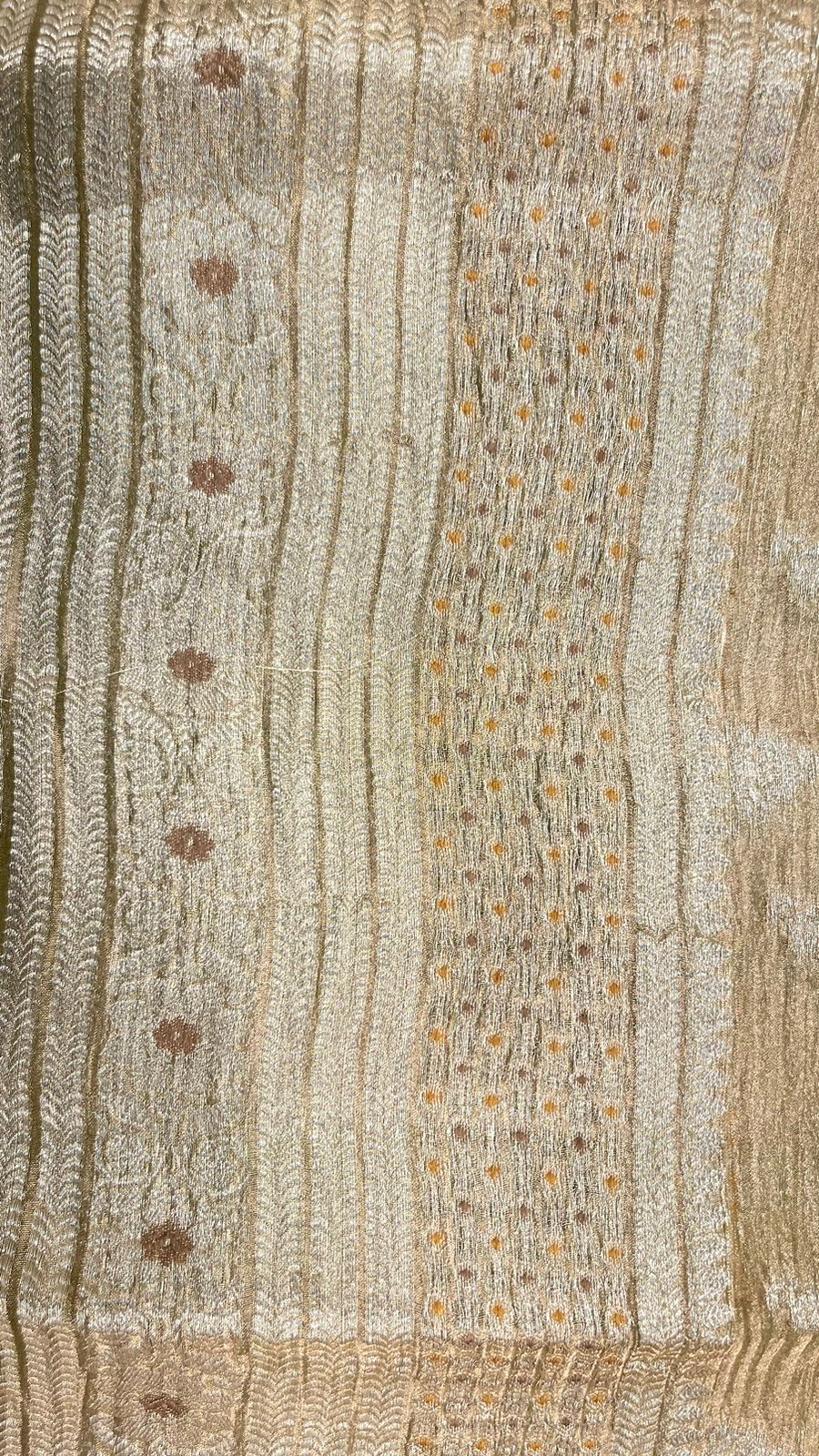 Unveils Elegance: Faishana Pure Silk Handloom Olive Green Crushed Tissue Zari Floral Booti Saree, Adorned with Banarasi Zari Border & Matching Blouse Piece