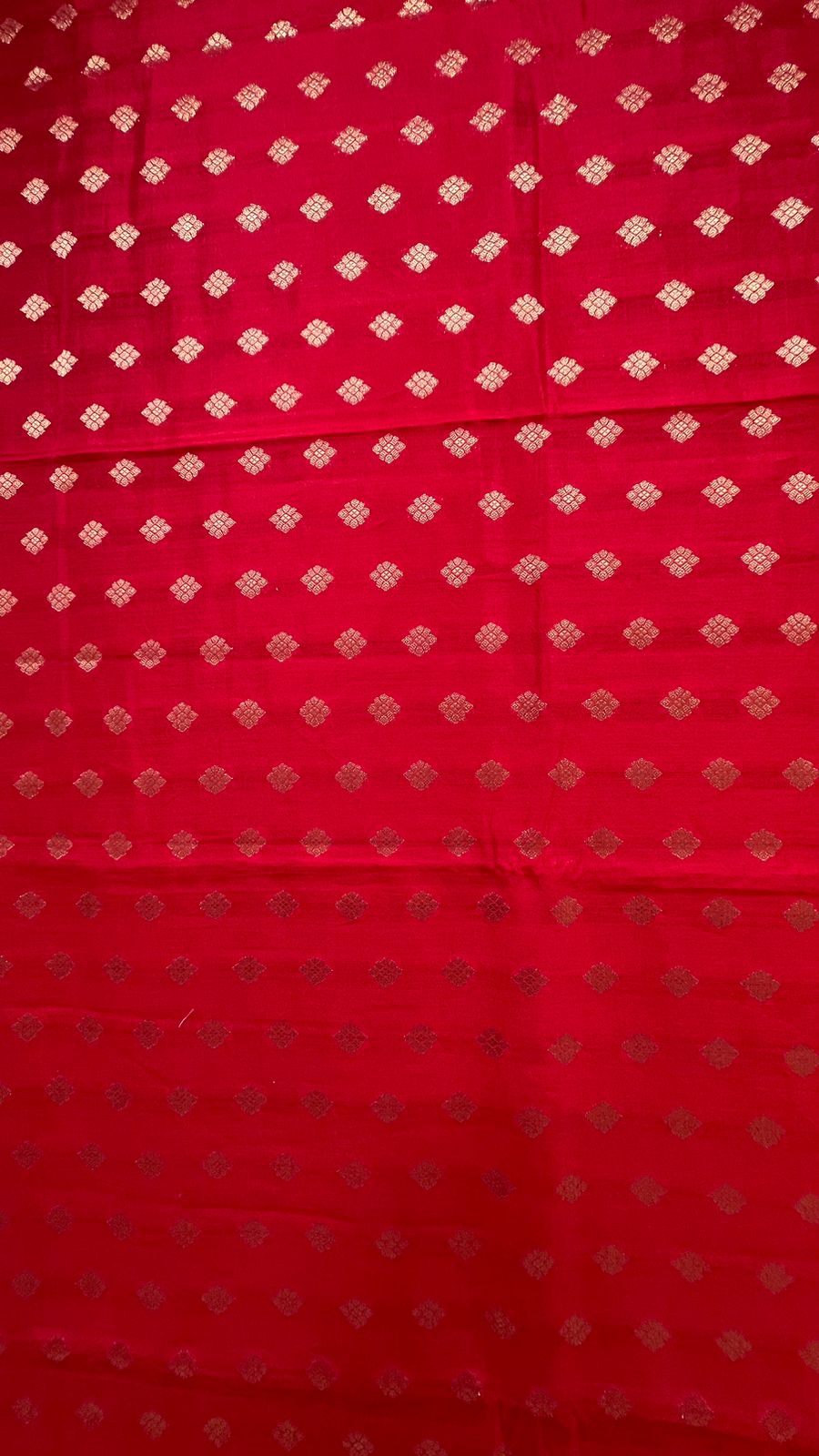 Regal Elegance: Faishana's Exquisite Pure Silk Handloom Red Chiniya Silk Saree with Gold Zari Booti & Tilfi Anchal with Tilfi Zari Border and with Red Blouse