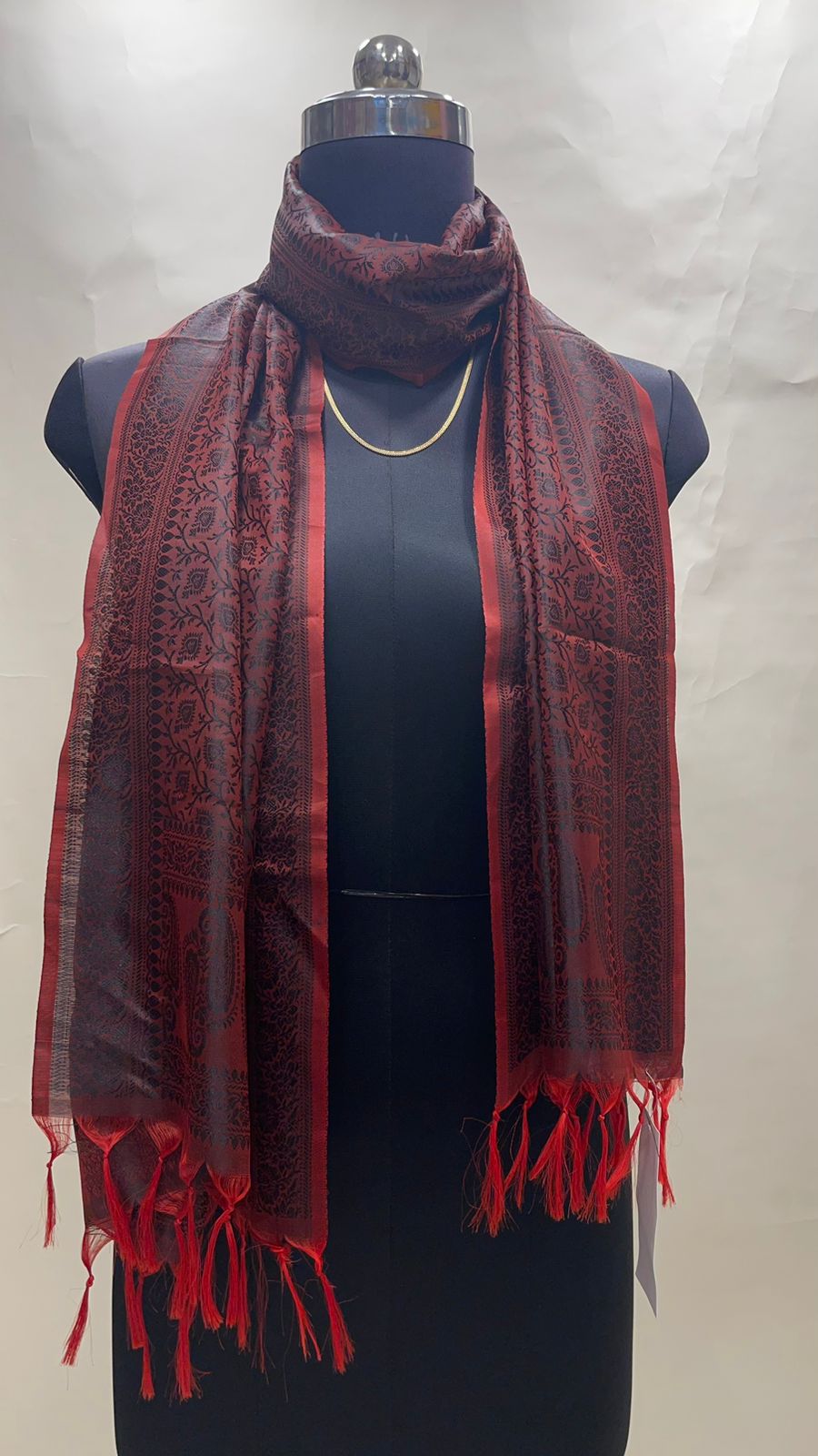 Faishana Presents Brown Banarasi Silk Stole with Carry Booti Resham Tassels