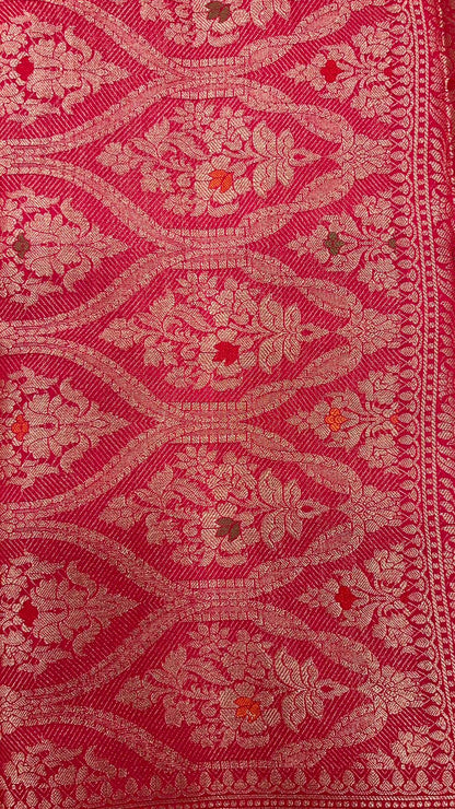 Faishana Pure Silk Handloom Red Munga Silk Zari Mina Booti Minakari Jaal Pallu with Minakari Zari Border Banarasi Saree with Red Blouse piece