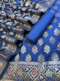 Navy Blue Semi Silk Alfi Mina Zari Booti Minakari Banarasi Suit 1000AJ_SSLK10