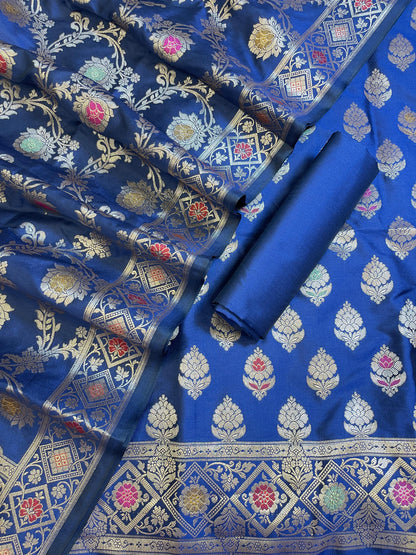 Navy Blue Semi Silk Alfi Mina Zari Booti Minakari Banarasi Suit 1000AJ_SSLK10