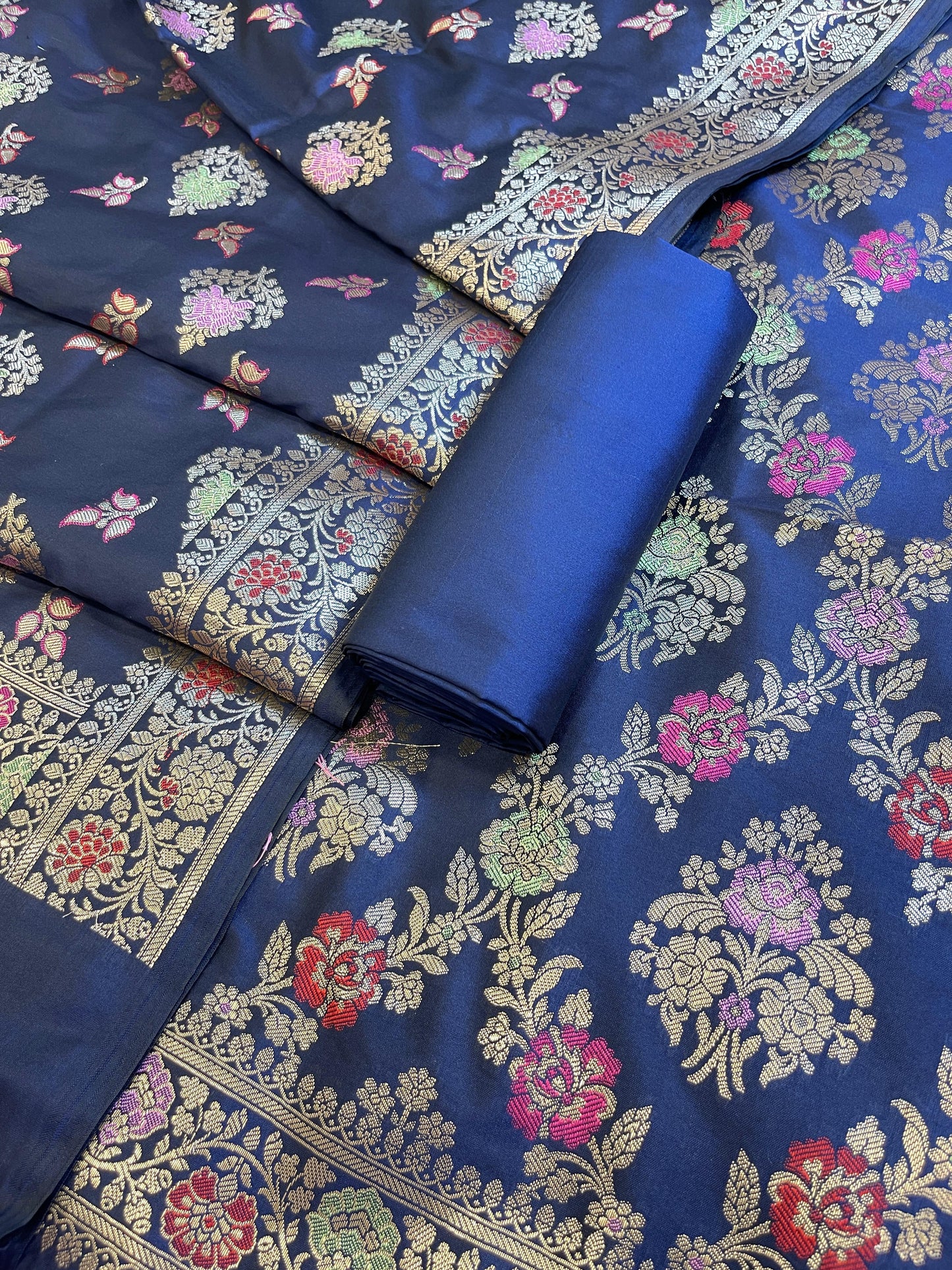 Navy Blue Semi Silk Alfi Minakari Zari Jaal Banarasi Suit 1000AJ_SSLK12