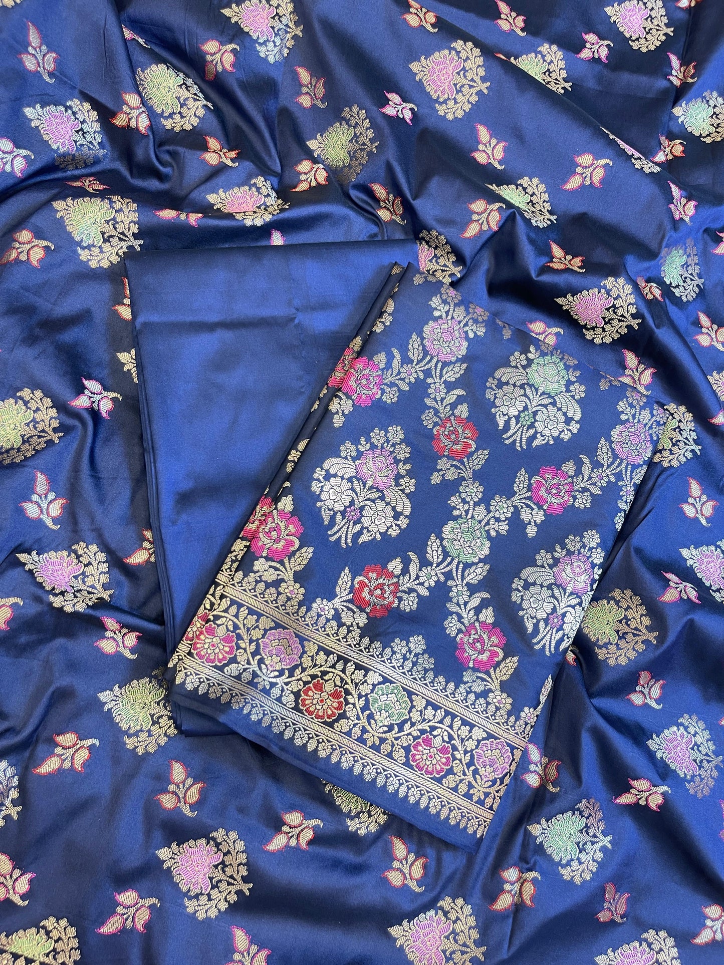 Navy Blue Semi Silk Alfi Minakari Zari Jaal Banarasi Suit 1000AJ_SSLK12