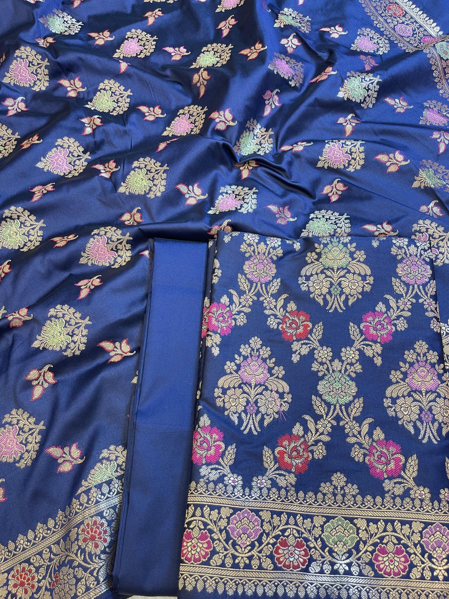 Navy Blue Semi Silk Alfi Minakari Zari Jaal Banarasi Suit 1000AJ_SSLK12