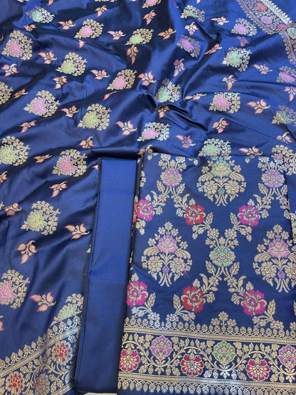 Navy Blue Semi Silk Alfi Minakari Zari Jaal Banarasi Suit 1000AJ_SSLK12