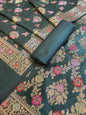 Dark Green Semi Silk Alfi Minakari Zari Jaal Banarasi Suit 1000AJ_SSLK13