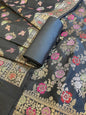 Black Semi Silk Alfi Minakari Zari Jaal Banarasi Suit 1000AJ_SSLK14
