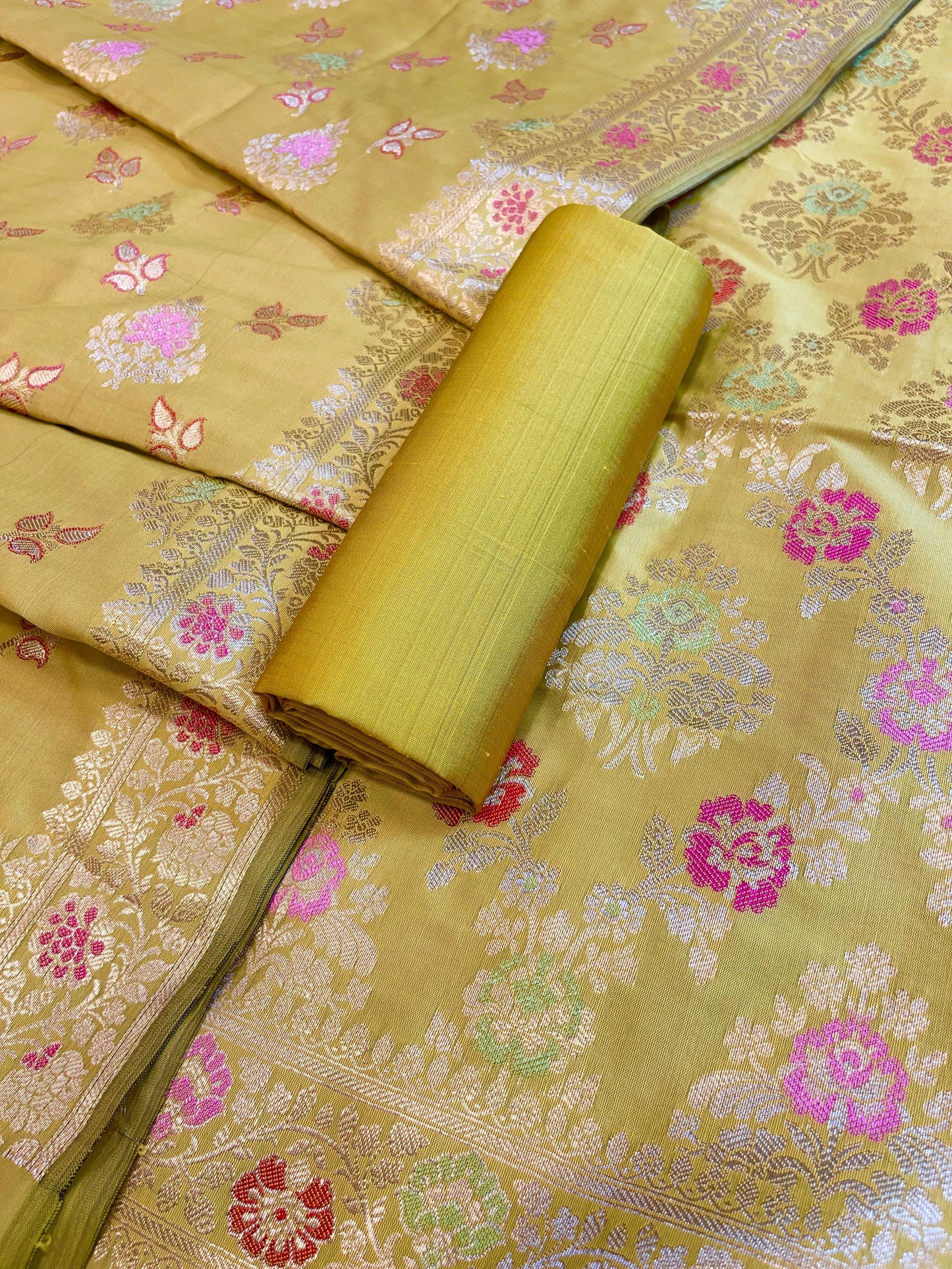 Olive Semi Silk Alfi Minakari Zari Jaal Banarasi Suit 1000AJ_SSLK15