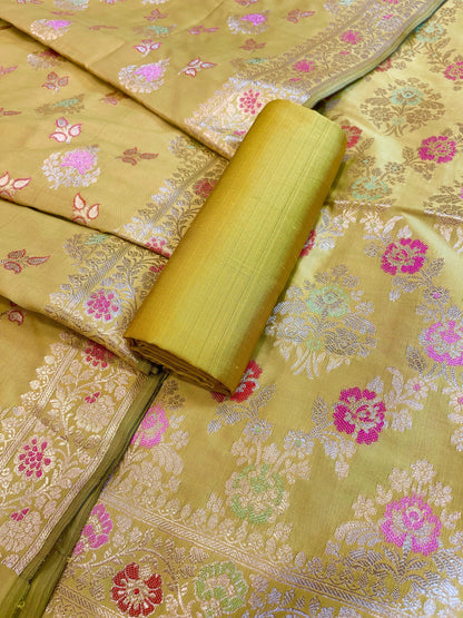 Olive Semi Silk Alfi Minakari Zari Jaal Banarasi Suit 1000AJ_SSLK15