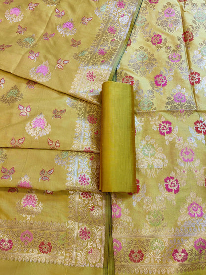 Olive Semi Silk Alfi Minakari Zari Jaal Banarasi Suit 1000AJ_SSLK15