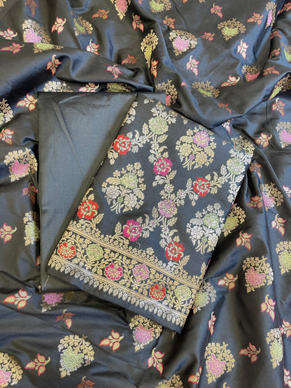 Black Semi Silk Alfi Minakari Zari Jaal Banarasi Suit 1000AJ_SSLK14