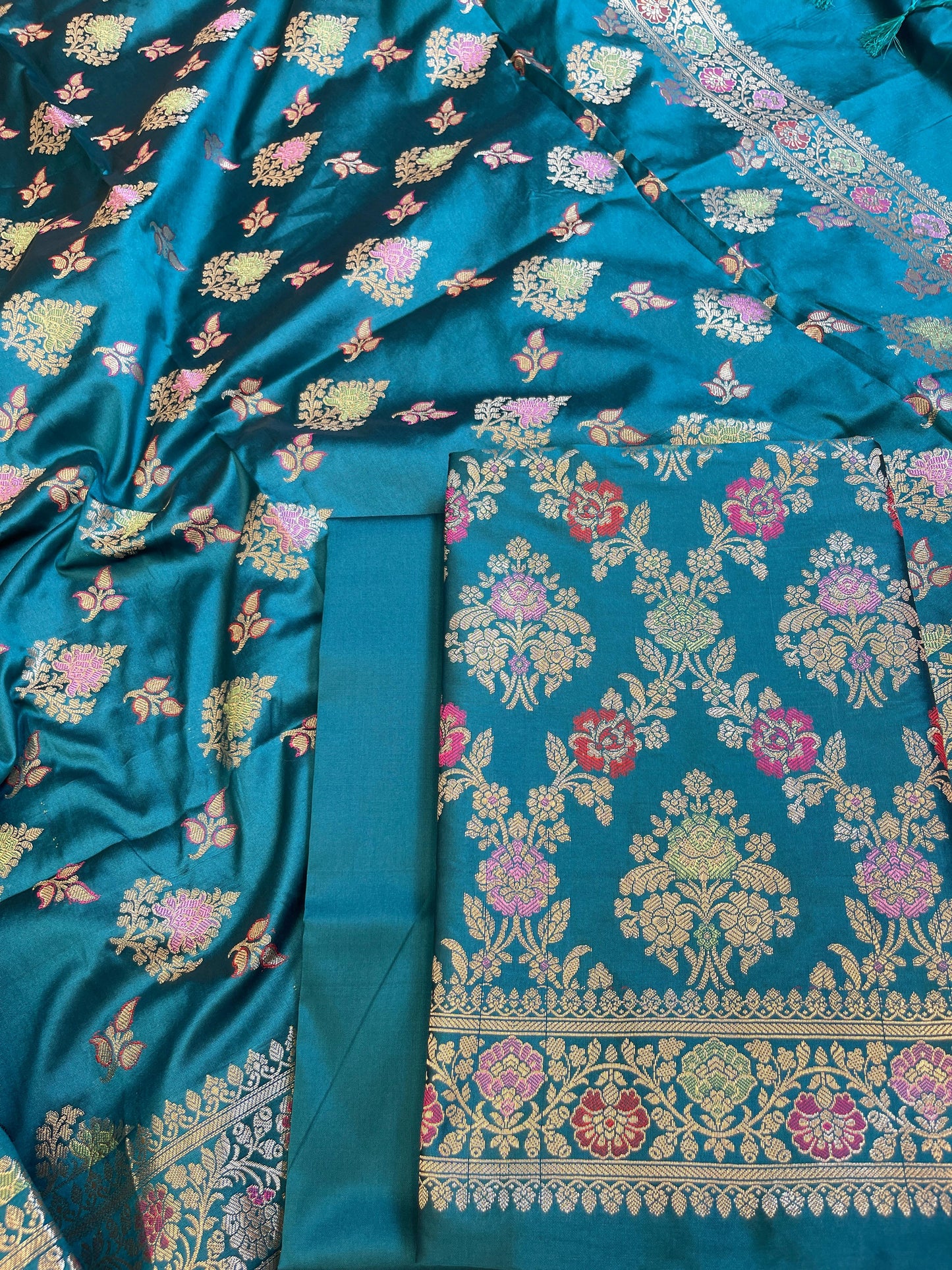 Seagreen Semi Silk Alfi Minakari Zari Jaal Banarasi Suit 1000AJ_SSLK16