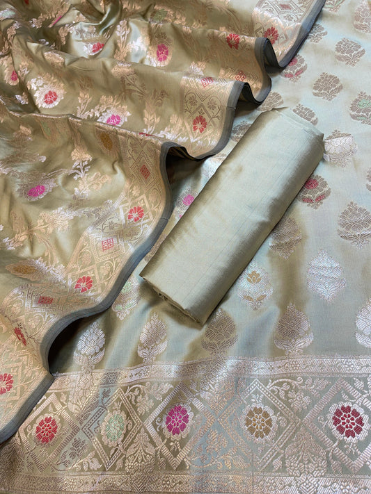 Pistagreen Semi Silk Alfi Mina Zari Booti Minakari Banarasi Suit 1000AJ_SSLK1