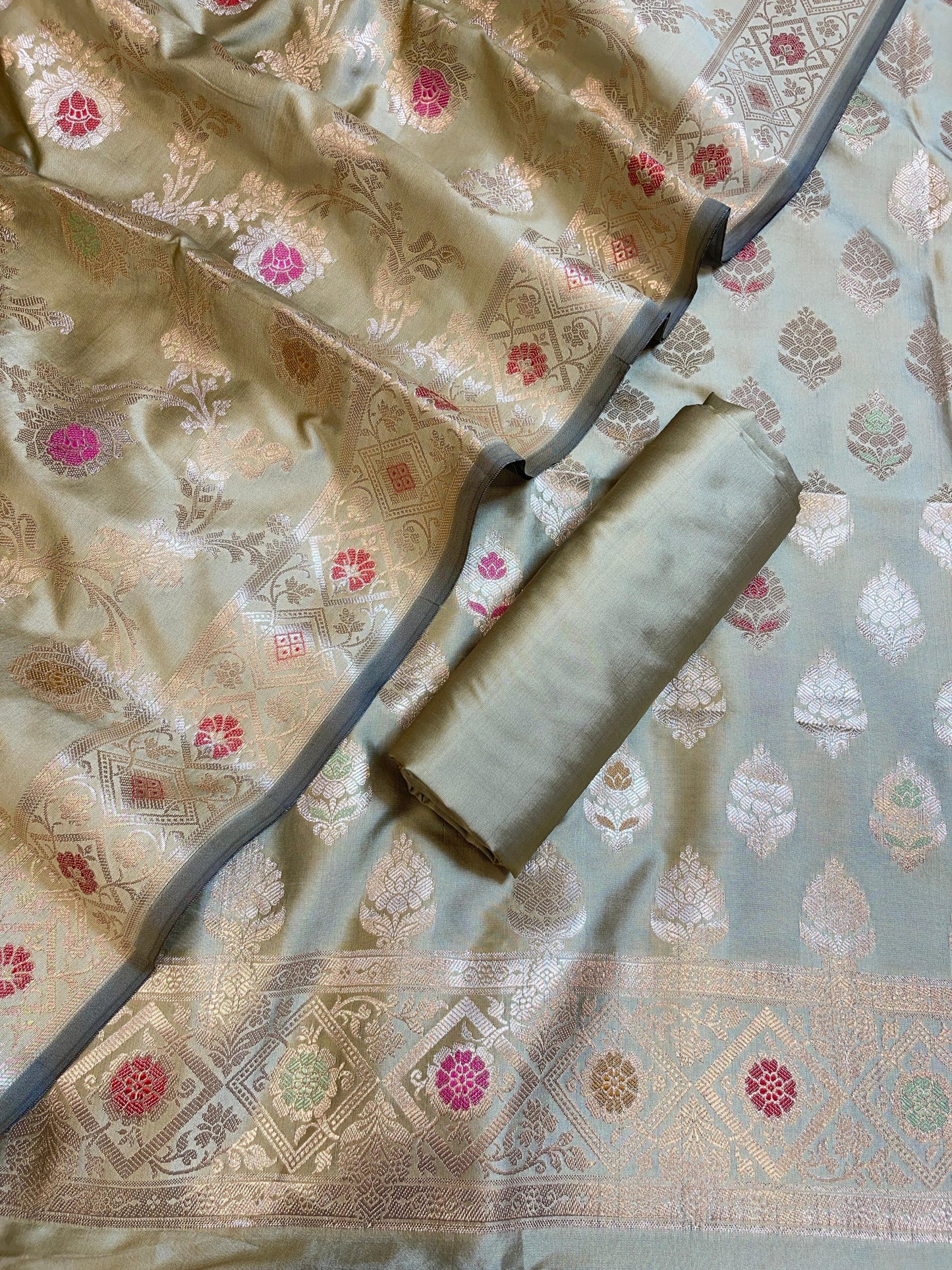 Pistagreen Semi Silk Alfi Mina Zari Booti Minakari Banarasi Suit 1000AJ_SSLK1
