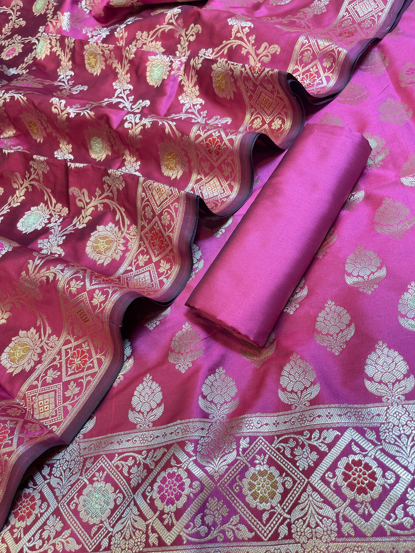 Magenta Semi Silk Alfi Mina Zari Booti Minakari Banarasi Suit 1000AJ_SSLK2