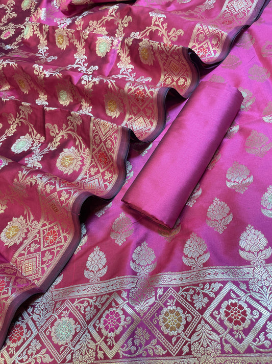 Magenta Semi Silk Alfi Mina Zari Booti Minakari Banarasi Suit 1000AJ_SSLK2