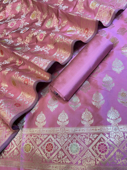 Light Purple Semi Silk Alfi Zari Booti Minakari Banarasi Suit 1000AJ_SSLK3