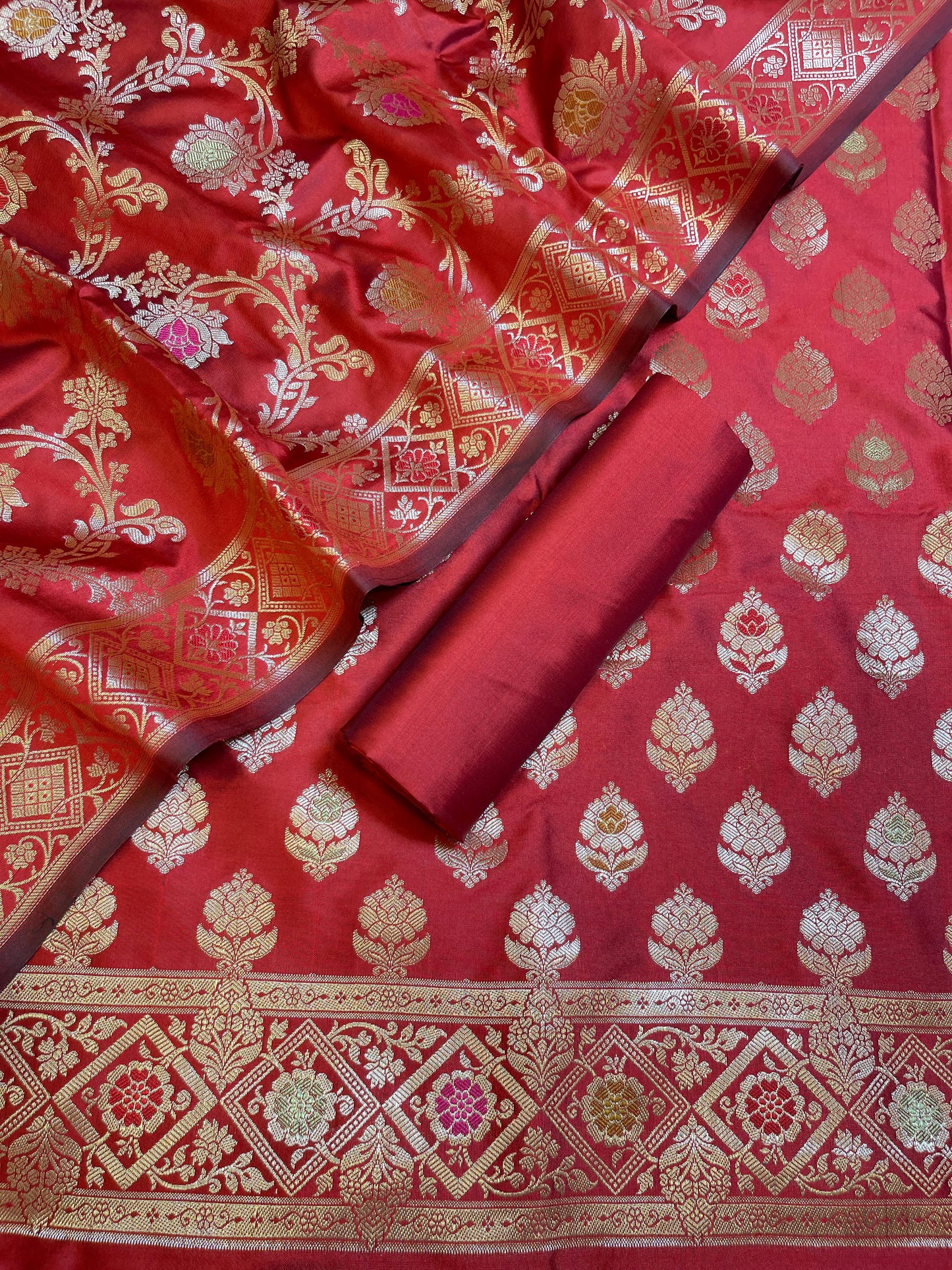 Red Semi Silk Alfi Mina Zari Booti Minakari Banarasi Suit 1000AJ_SSLK5