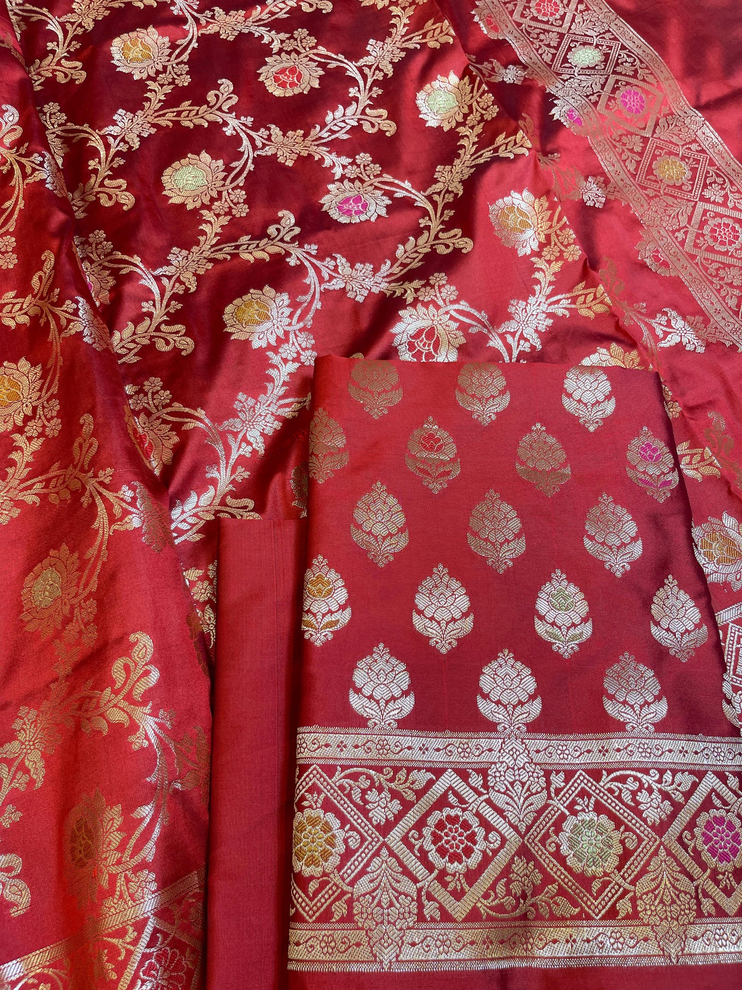 Red Semi Silk Alfi Mina Zari Booti Minakari Banarasi Suit 1000AJ_SSLK5