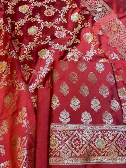 Red Semi Silk Alfi Mina Zari Booti Minakari Banarasi Suit 1000AJ_SSLK5