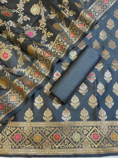 Black Semi Silk Alfi Mina Zari Booti Minakari Banarasi Suit 1000AJ_SSLK6