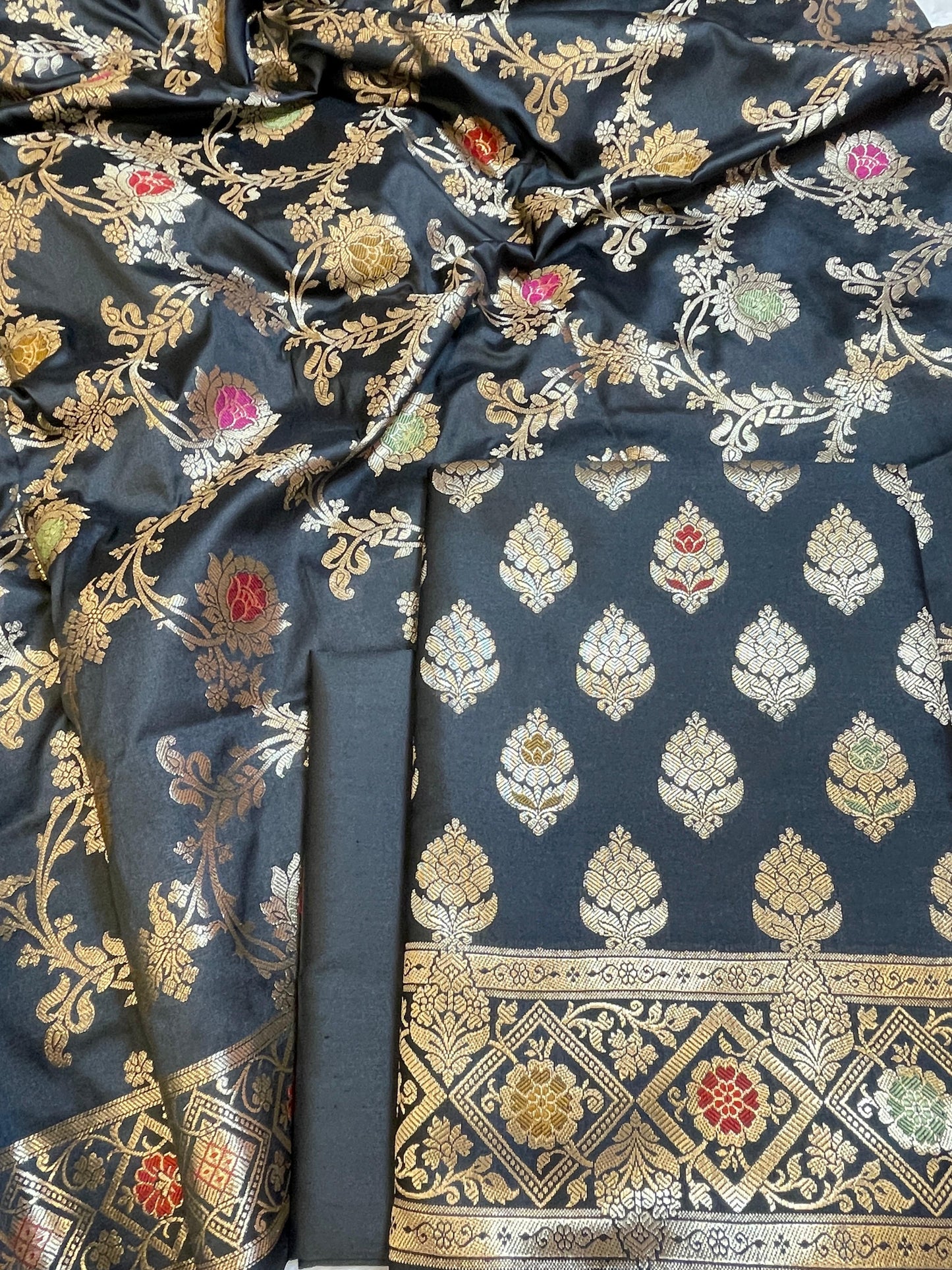Black Semi Silk Alfi Mina Zari Booti Minakari Banarasi Suit 1000AJ_SSLK6