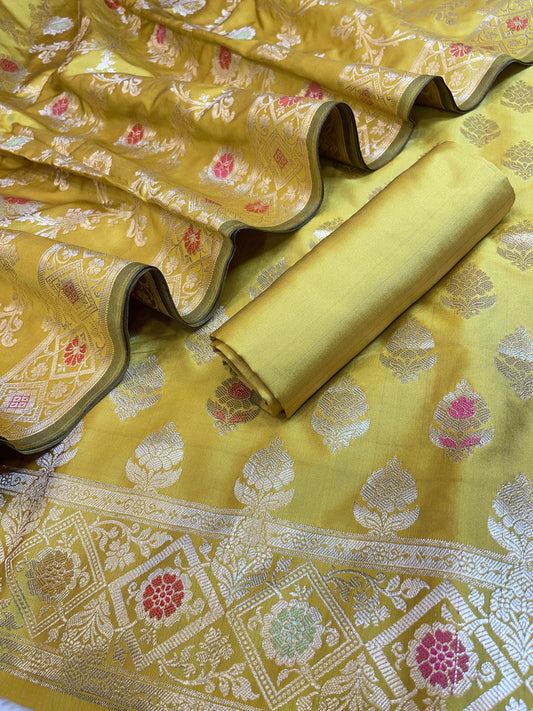 Olive Semi Silk Alfi Mina Zari Booti Minakari Banarasi Suit 1000AJ_SSLK8