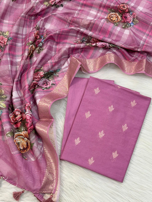 Pink Pure Mercerised Cotton Banarasi Suit with Zari Weaving & Chanderi Digital Print Dupatta 1000SKL_MC1
