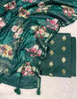 Dark Green Pure Mercerise Floral Zari Booti Banarasi Suit with Digital Print Dupatta 1000SKL_MSD2